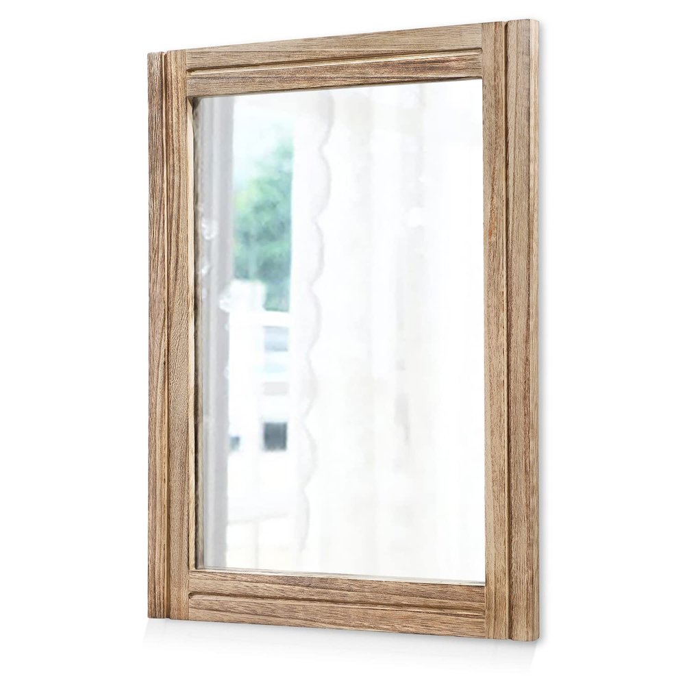 AAZZKANG Rustic Mirror for Wall with Rectangle Wood Framed Decorative Hanging Mirrorrs Large 20"x16"for Bedroom Bathroom Living Room Dressing Room