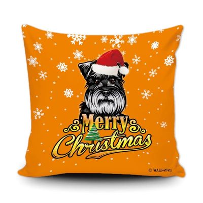 Merry Christmas Schnauzer Peeking Dog with Santa Hat Pillow Case Christmas Tree Snowflake Orange Throw Pillow Cover for Holiday Decoration 18x18 Inch