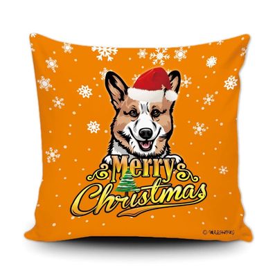 Merry Christmas Pembroke Welsh Corgi Peeking Dog with Santa Hat Pillow Case Christmas Tree Snowflake Orange Throw Pillow Cover for Holiday Decor 18x18 Inch