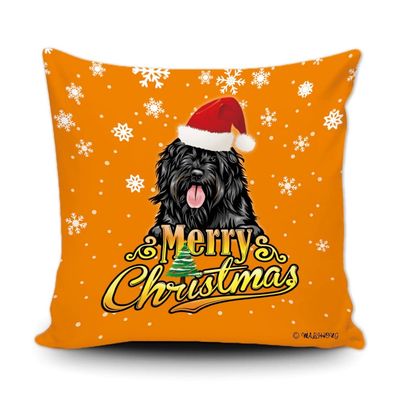 Merry Christmas Portuguese Water Dog Peeking Dog with Santa Hat Pillow Case Christmas Tree Snowflake Orange Throw Pillow Cover for Holiday Decoration 18x18 Inch