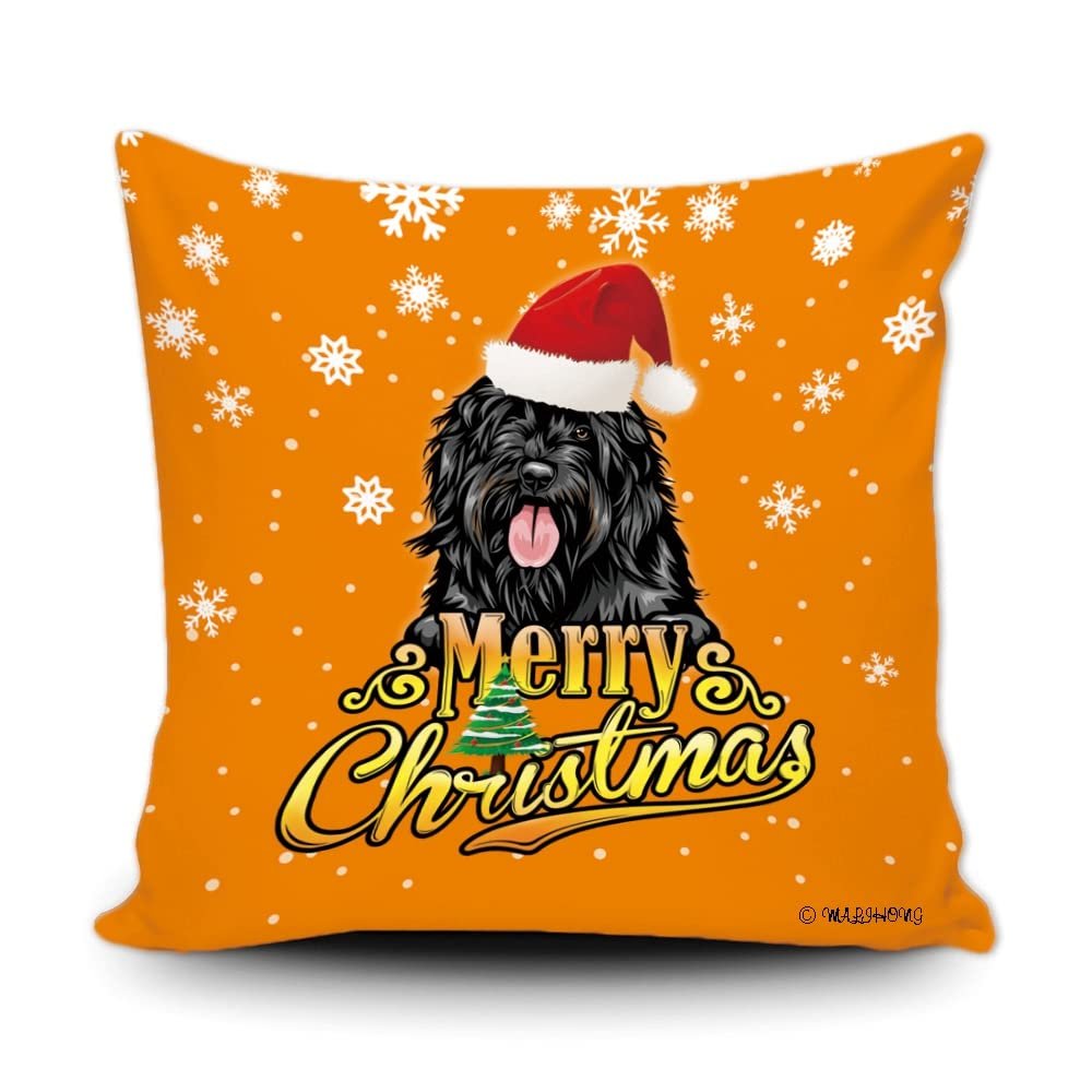 Merry Christmas Portuguese Water Dog Peeking Dog with Santa Hat Pillow Case Christmas Tree Snowflake Orange Throw Pillow Cover for Holiday Decoration 18x18 Inch