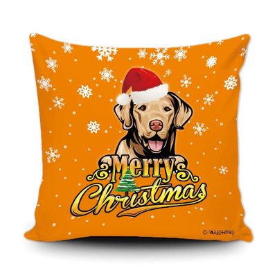 Merry Christmas Chesapeake Bay Retriever Peeking Dog with Santa Hat Pillow Case Christmas Tree Snowflake Orange Throw Pillow Cover for Holiday Decoration 18x18 Inch