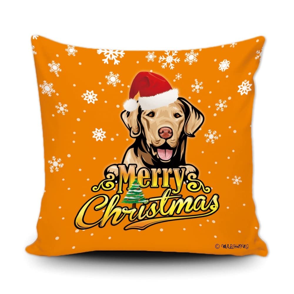 Merry Christmas Chesapeake Bay Retriever Peeking Dog with Santa Hat Pillow Case Christmas Tree Snowflake Orange Throw Pillow Cover for Holiday Decoration 18x18 Inch