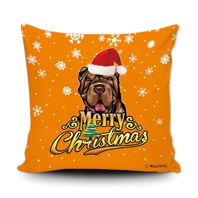 Merry Christmas Shar Pei Peeking Dog with Santa Hat Pillow Case Christmas Tree Snowflake Orange Throw Pillow Cover for Holiday Decoration 18x18 Inch