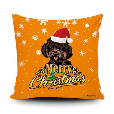 Merry Christmas Poodle Peeking Dog with Santa Hat Pillow Case Christmas Tree Snowflake Orange Cushion Cover for Holiday Decoration 18x18 Inch