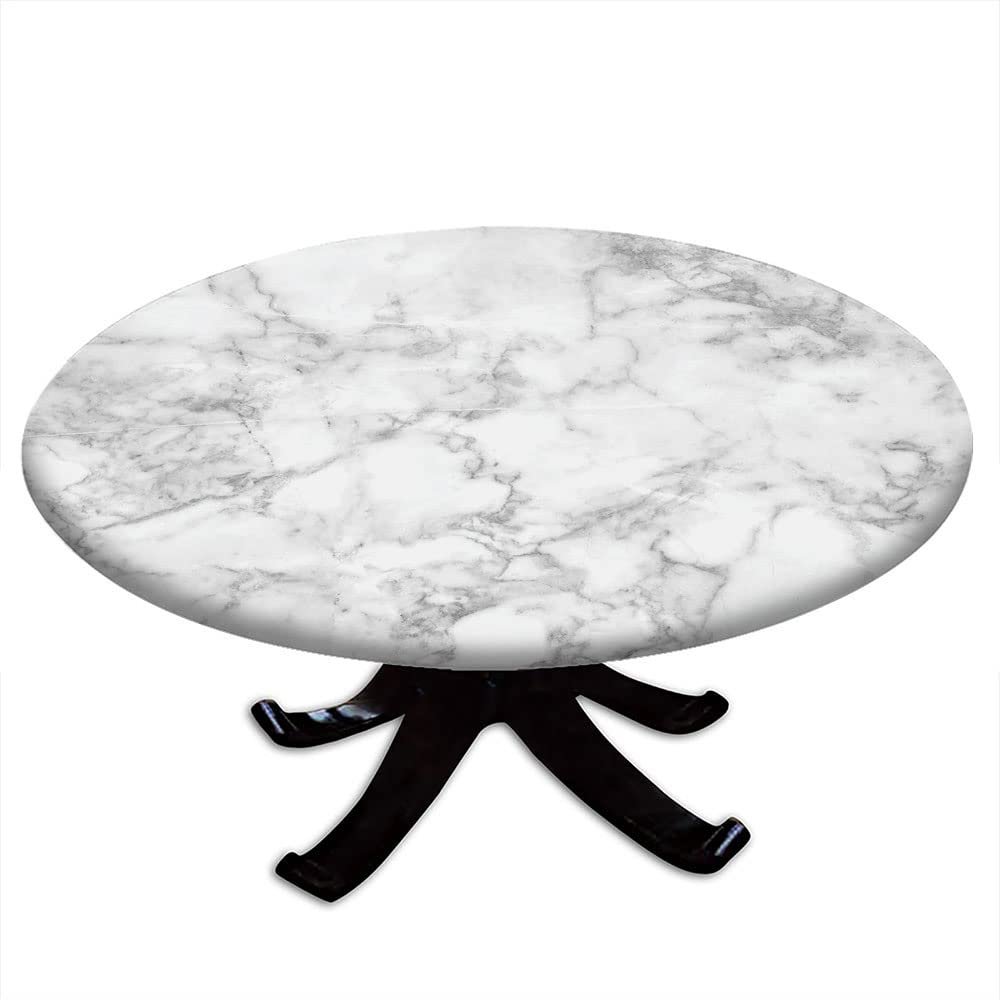 VBTGVE Round Tablecloth with Elastic Edges, Nature Granite Pattern with Cloudy Spotted Trace Effects Marble Image, Marble Design, Grey Dust, 48 inches Tablecloth - For tables up to 40 inches