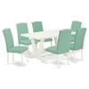 East West Furniture V-Style 7 Pieces Wooden Dining Set in White/Pond Green view 1