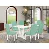 East West Furniture V-Style 7 Pieces Wooden Dining Set in White/Pond Green view 2