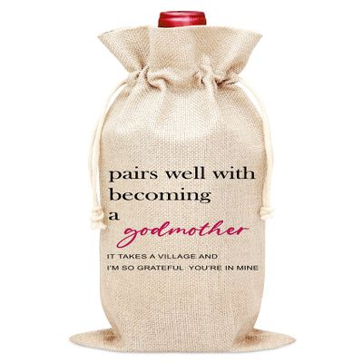 OICPYD Godmother Wine Bag, Wine Bottle Cover Gift Bag (Hf05), 1 Pc, 6.3" x 13.4", Formal Event, Christening