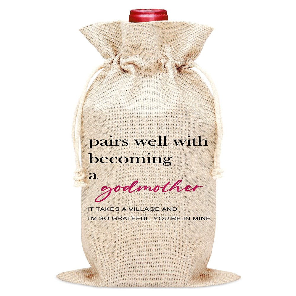 OICPYD Godmother Wine Bag, Wine Bottle Cover Gift Bag (Hf05), 1 Pc, 6.3" x 13.4", Formal Event, Christening