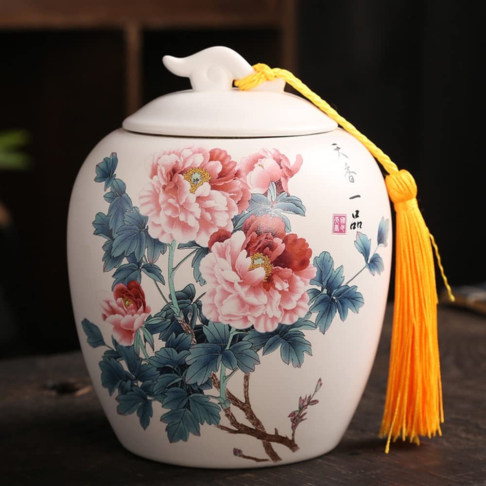 4.8inch Chinese Pottery Peony Pattern Tea Jar Household Sealed Box Storage Tea Caddy