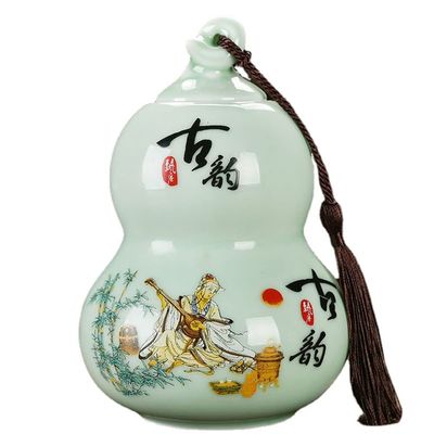 6.2inch Chinese Tea Jar Gourd Shape Ceramic Storage Sealed Tea Caddy Kung Fu Tea Set