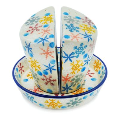 Polmedia Polish Pottery Salt and Pepper Set UNIKAT - Vintage Snow Fall Pattern Handmade in Boleslawiec Poland by Ceramika Artystyczna + Certificate of Authenticity