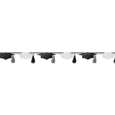 White & Black Grad CapTassel Banner - 12' x 6.3" (Pack Of 1) - Premium Glitter Paper & Foil - Perfect For Graduation Celebrations