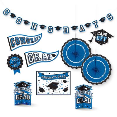 Stunning Royal Blue Grad Room Decorating Kit - Pack of 10 - Effortless Set-Up & Durable Materials - Perfect for Graduation Celebrations