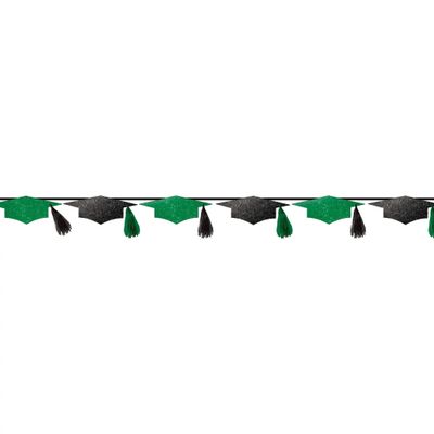 Green & Black Grad CapTassel Banner - 12' x 6.3" (Pack Of 1) - Premium Glitter Paper & Foil - Perfect For Graduation Celebrations