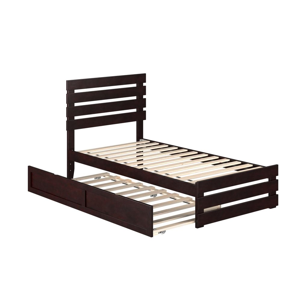 AFI Oxford Twin Size Platform Bed with Footboard & Twin Trundle in Espresso