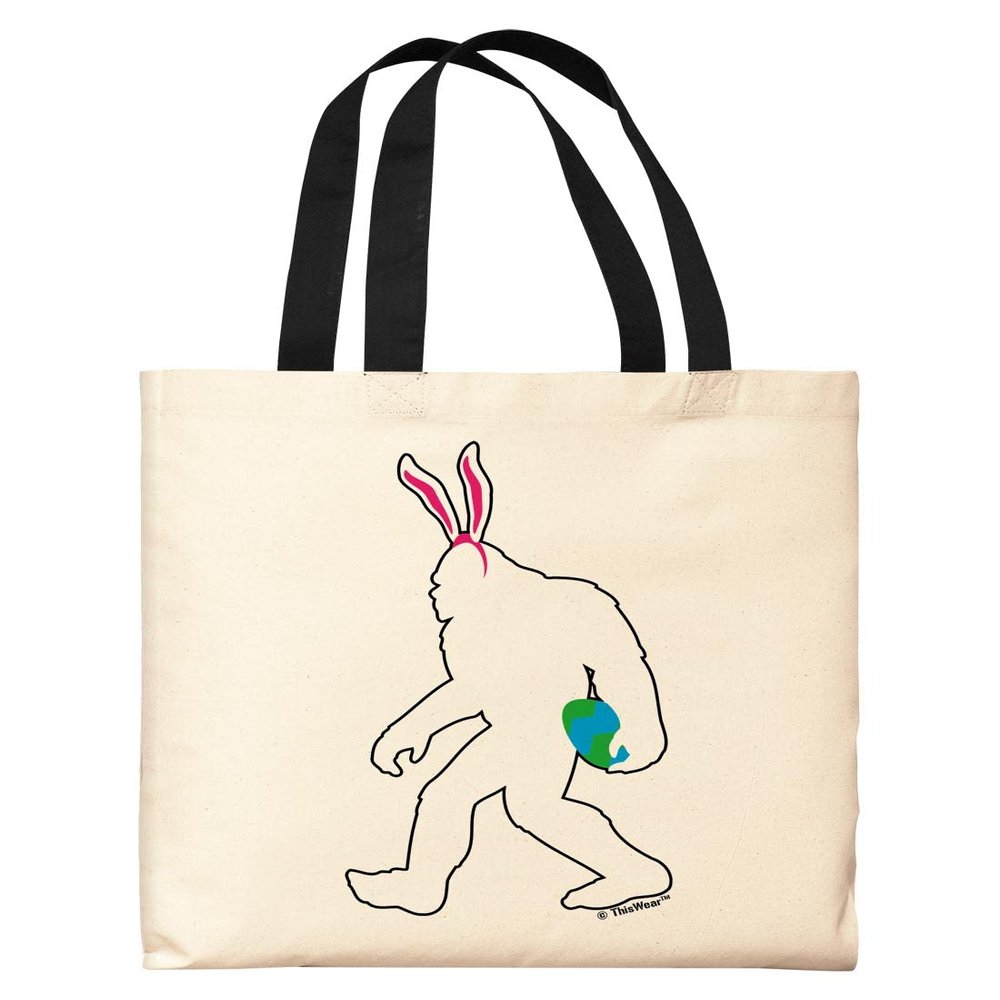 Easter Bunny Decor Sasquatch Easter Bunny Easter Basket Stuffers Black Handle Canvas Tote Bag