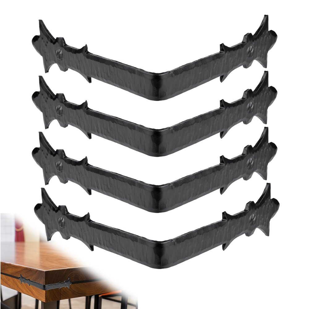 4 Pack - 6" Metal Corner Bracket for Furniture - Black - Handmade Decorative Corner Braces - Rustic Metal Corner Brackets for Tables, Desks, Shelves, Boxes and Chests - The Byzantium Series
