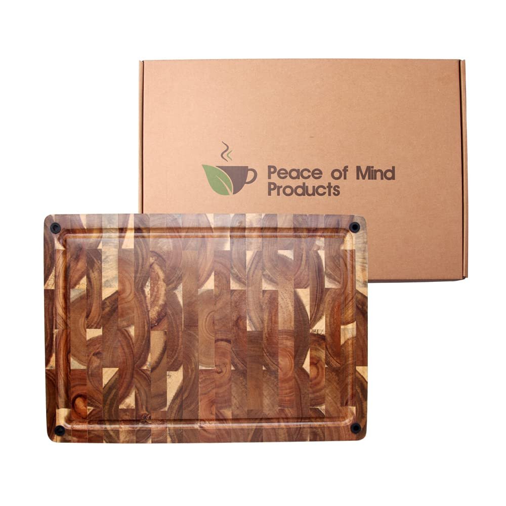 16.75 Inch Large Thick Premium End Grain Acacia Wood Cutting Board chopping block with Non-Slip Feet and Juice Groove 16.75 x 11.5 x 1.5 great gift idea for housewarming, charcuterie, cook or chef