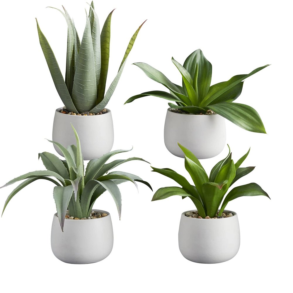47th & Main Mini Artificial Plant in Pot, Set of 4, Succulents/White