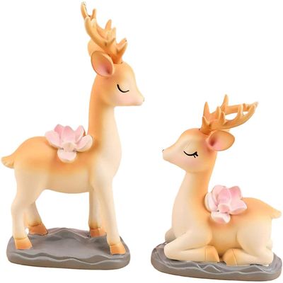 2pcs Deer Statues Miniature Reindeer Figurines Modern Art Ornament for Christmas TV Stand Bookshelf Decor - Brown