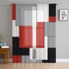 Red Black Grey Modern Sheer Curtains 63 Inch Length 2 Panels Set, Color Block Abstract Art Geometric Semi Transparent Voile Rod Pocket Curtains for Living Dining Room Bedroom Cafe Drapes 52x63x2 view 1
