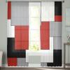 Red Black Grey Modern Sheer Curtains 63 Inch Length 2 Panels Set, Color Block Abstract Art Geometric Semi Transparent Voile Rod Pocket Curtains for Living Dining Room Bedroom Cafe Drapes 52x63x2 view 2