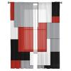 Red Black Grey Modern Sheer Curtains 63 Inch Length 2 Panels Set, Color Block Abstract Art Geometric Semi Transparent Voile Rod Pocket Curtains for Living Dining Room Bedroom Cafe Drapes 52x63x2 view 3