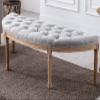 Kmax 55" Upholstered Bench Tufted Fabric Bench Vintage Semi-Circle Entryway Bench Carved Pattern&Rubber Wood Legs for End of Bed, Grey view 1