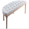 Kmax 55" Upholstered Bench Tufted Fabric Bench Vintage Semi-Circle Entryway Bench Carved Pattern&Rubber Wood Legs for End of Bed, Grey view 3