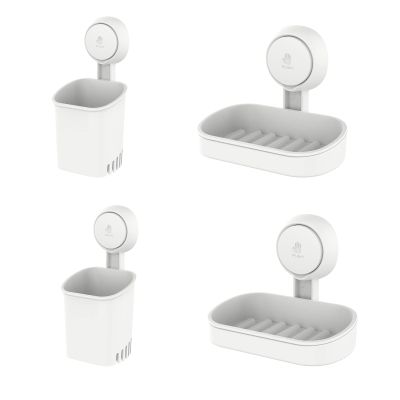 LEVERLOC Toothbrush and Soap Holder Sets,4 Packs Shower Toothbrush Holder Suction Cup Wall Mounted and Soap Dish for Shower Bathroom NO-Drilling Removable Self Draining for Kitchen