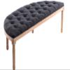 Kmax 55" Upholstered Bench Tufted Fabric Bench Vintage Semi-Circle Entryway Bench Carved Pattern&Rubber Wood Legs for End of Bed, Charcoal Black view 3