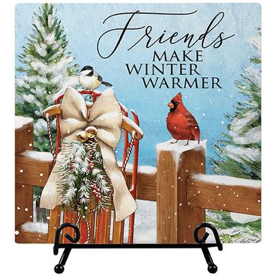 Carson Home Accents Friends Make Winter Warmer Easel Plaque, 6-inch Height, Multicolor, Made of Ceramic, Wall Mount, Christmas