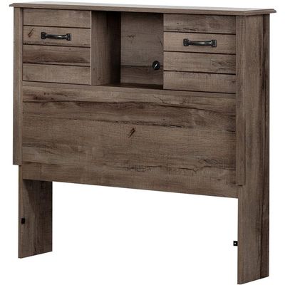 Pemberly Row Rustic Bookcase Headboard with Drawer Storage, Farmhouse Headboard for Bedrrom, Twin XL, Distressed Oak