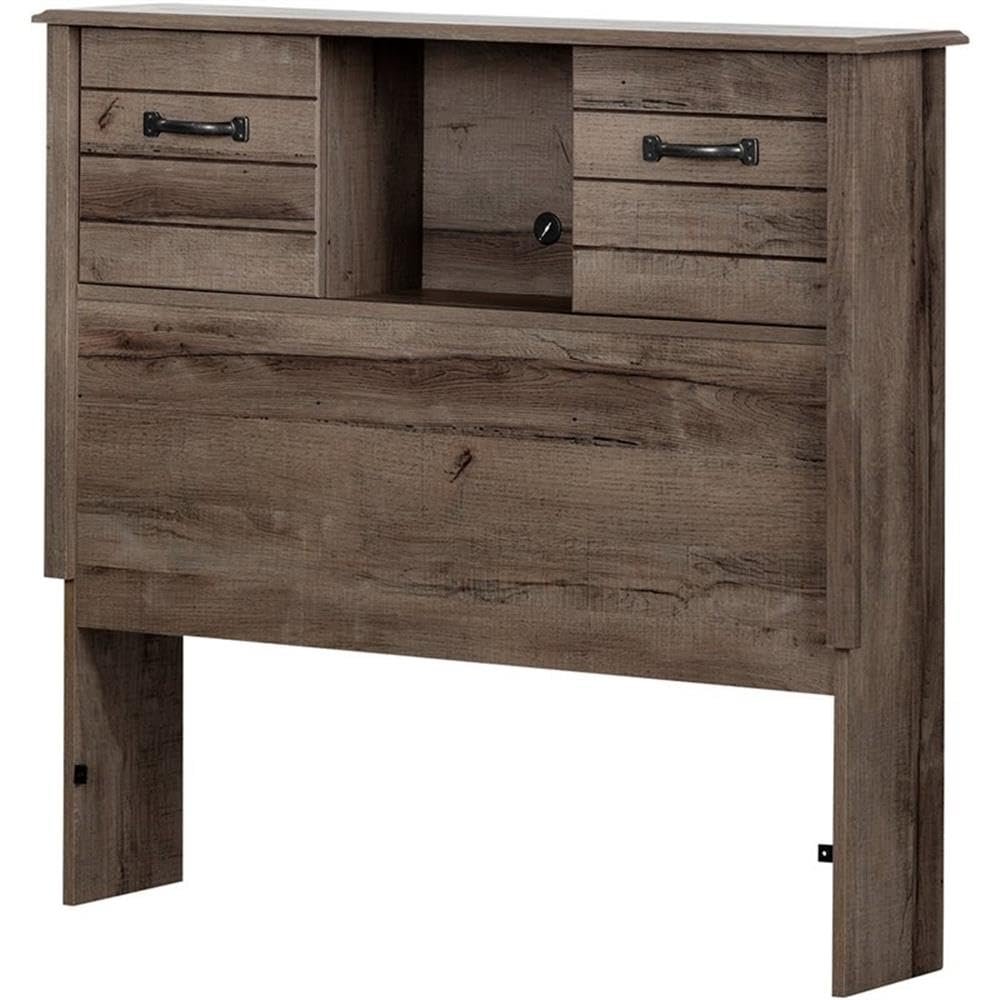 Pemberly Row Rustic Bookcase Headboard with Drawer Storage, Farmhouse Headboard for Bedrrom, Twin XL, Distressed Oak