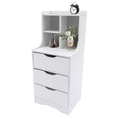 33 Inch High White Nightstand W/Storage Shelf Bedroom Nightstand, Modern Bedside End Table with 3 Drawers Multifunction MDF Material Night Stand Bedroom Storage Drawer Cabinet
