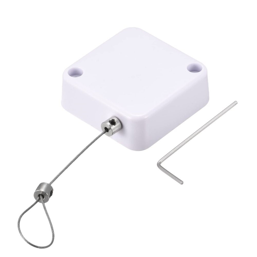 MECCANIXITY Retractable Cable Lock with Self-Adhesive, Remote Control Security Lock Anti-Lost Rope Hardware Cable Lock 200g Tensile Force White Pack of 2