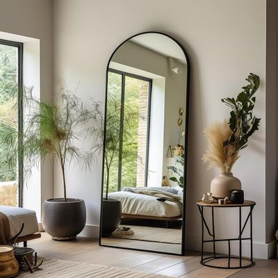 Dewfig Arched Full Length Mirror, 64"x21" Large Floor Mirrors with Stand, Full Body Mirror for Leaning Hanging, Standing Mirrors for Bedroom, Living Room,Dressing Room, Aluminum Alloy Frame, Black