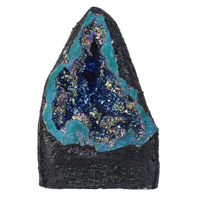 SUNYIK Natural Rainbow Titanium Coated Quartz Geode Quartz Crystal Cluster Specimen for Home Office Decoration Reiki Healing Meditation, 200-370g(0.4-0.8lb), Rainbow Color
