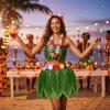 Janmercy 6 Pcs Green Leaf Skirts Hula Grass Skirts with Artificial Flowers Hawaiian Costume for Women Summer Luau Party view 3