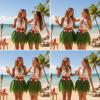 Janmercy 6 Pcs Green Leaf Skirts Hula Grass Skirts with Artificial Flowers Hawaiian Costume for Women Summer Luau Party view 4