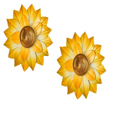 Golden Drops Metal Lotus Shaped Diya Pack of 2 Color for Diwali Pooja Designer Deepak Home Decoration Corporate Gift Item Dia 6 inch