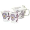 J-kitchens Kiln Teapot Set, Hasami Ware Set, Made in Japan, (Teapot, Pair Teacup and Tea Cookware Set) 8.5 fl oz (240 ml), 4.5 fl oz (130 ml), For 1 to 2 People, With Tea Strainer, Dahlia Purple, S view 1