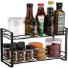 Pkfinrd Kitchen Cabinet Spice Rack Organiser Countertop Storage Shelf 2 Tiers Metal Mesh Freestanding Rack Holder Spice Jars Bottles Toiletries Makeups Bathroom Pantry Office Black view 1