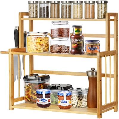Pkfinrd Spice Rack, 3-Tier Kitchen Countertop Organizer Holder Racks, Freestanding Jar Rack with Knife Holder, Seasoning Rack for Jars & Herbs, Storage Shelf for Kitchen Bathroom Bedroom