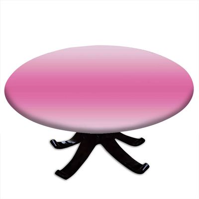 VBTGVE Round Fitted Ombre Tablecloth, Elastic Edge, Waterproof and wipeable Table Cover, Table Decoration Cloth, Buffet Party and Camping, Fit for 62" Table, Pink