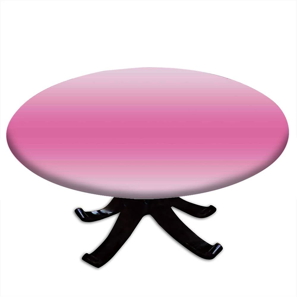 VBTGVE Round Fitted Ombre Tablecloth, Elastic Edge, Waterproof and wipeable Table Cover, Table Decoration Cloth, Buffet Party and Camping, Fit for 62" Table, Pink