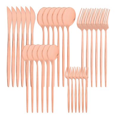 30Pcs Copper Flatware Set for 6 With Dessert Spoon And Cake Fork Silverware Cutlery Set, Snplowum Stainless Steel Utensils Set Basics Tableware, Mirror Polished, Dishwasher Safe