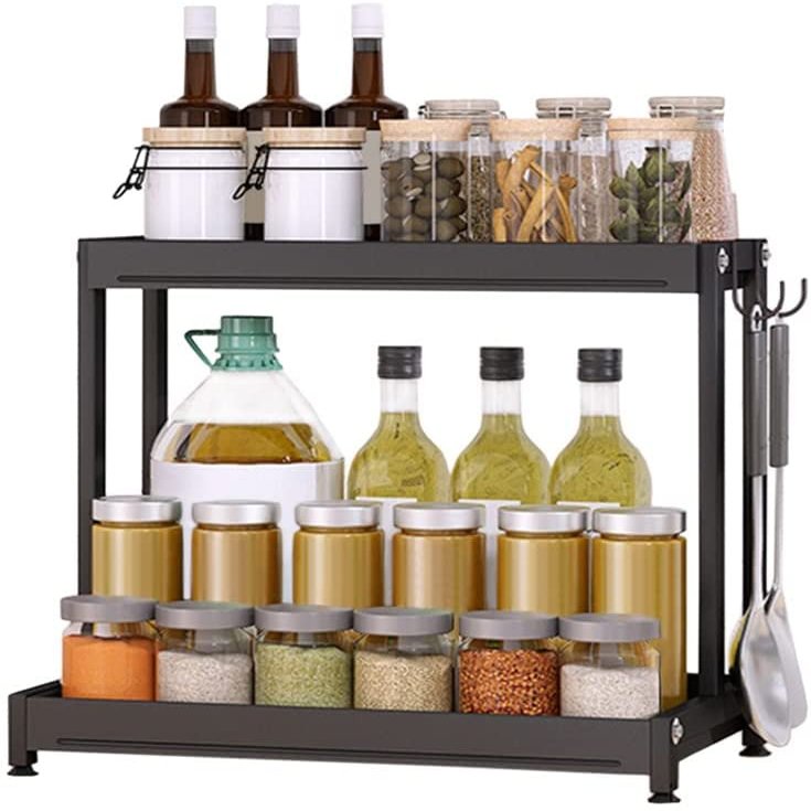 Pkfinrd Kitchen 2 Tiers Spice Rack Countertop Organizer Holder Oil Salt Sauce Vinegar Seasoning Jar Shelf Multi-Tier Storage Stand (Size : 2 Tier - 44cm)